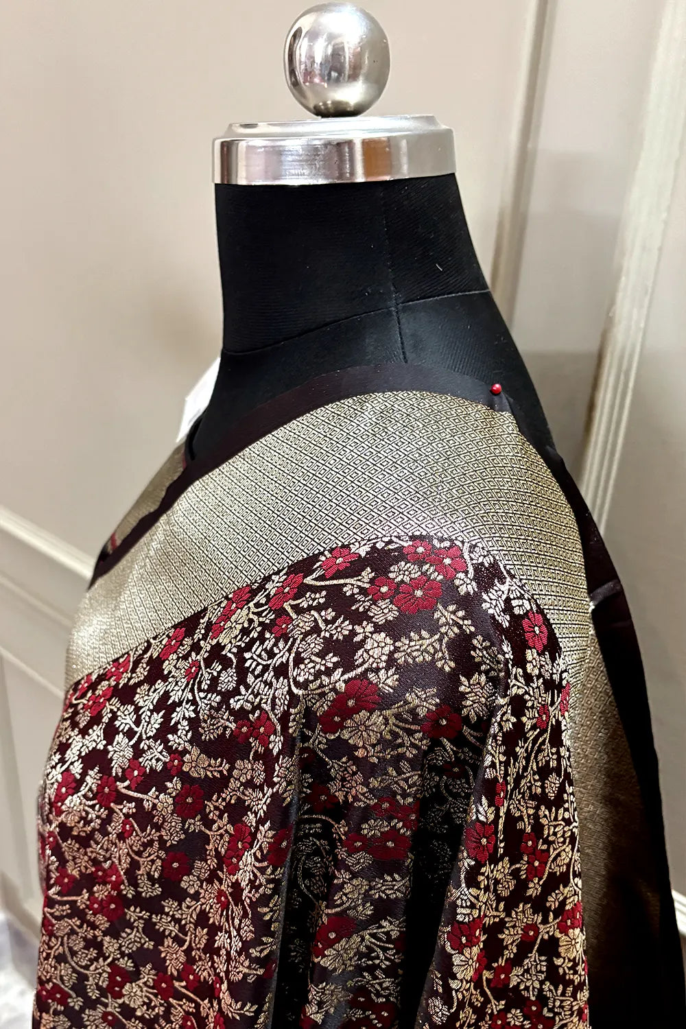 Brown Jamawar Katan Silk Banarasi Saree