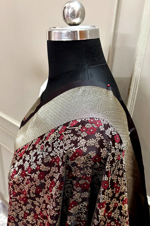 Brown Jamawar Katan Silk Banarasi Saree