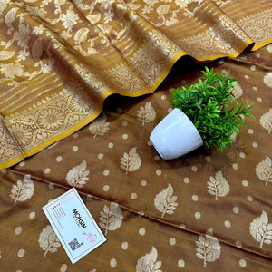 Brown Pankh Buti Satin Silk Banarasi Suit