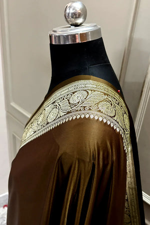 Brown Royal Plain Katan Satin Silk Banarasi Saree