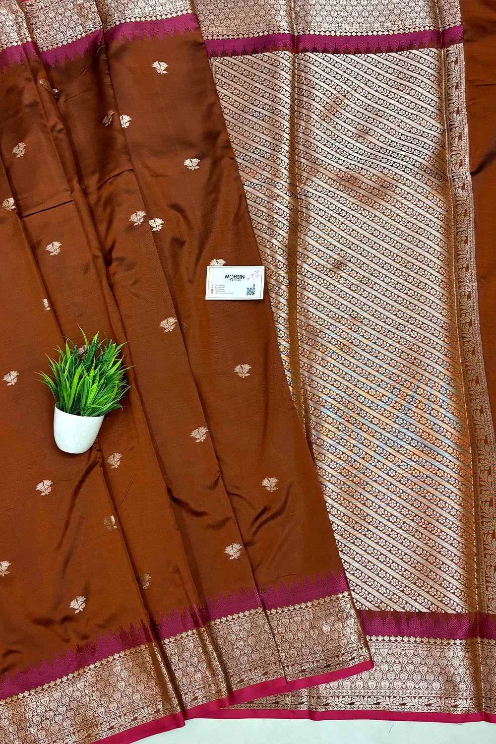 Brown Semi Katan Silk Banarasi Saree