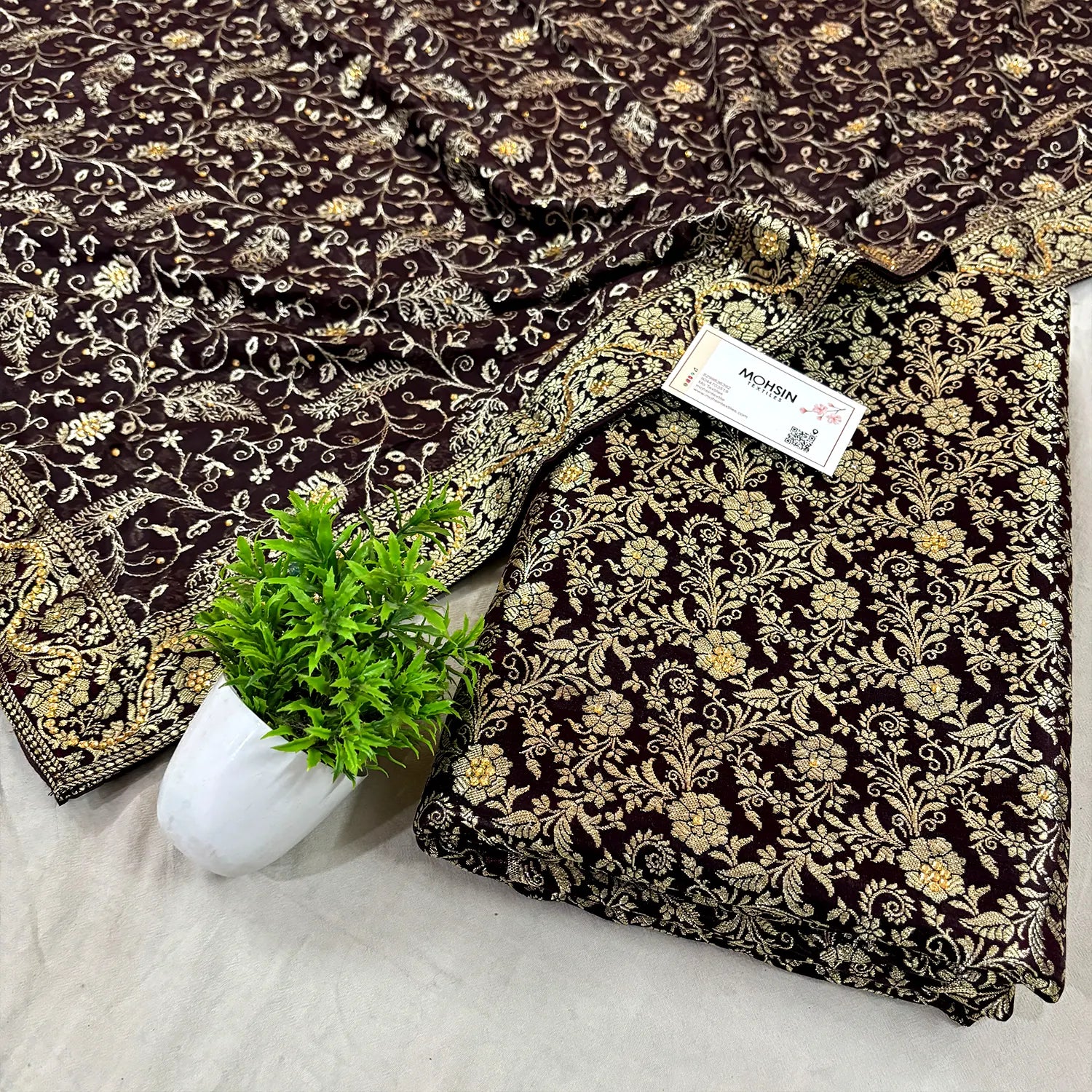 Brown Stone Work Kimkhab Silk Banarasi Gharara