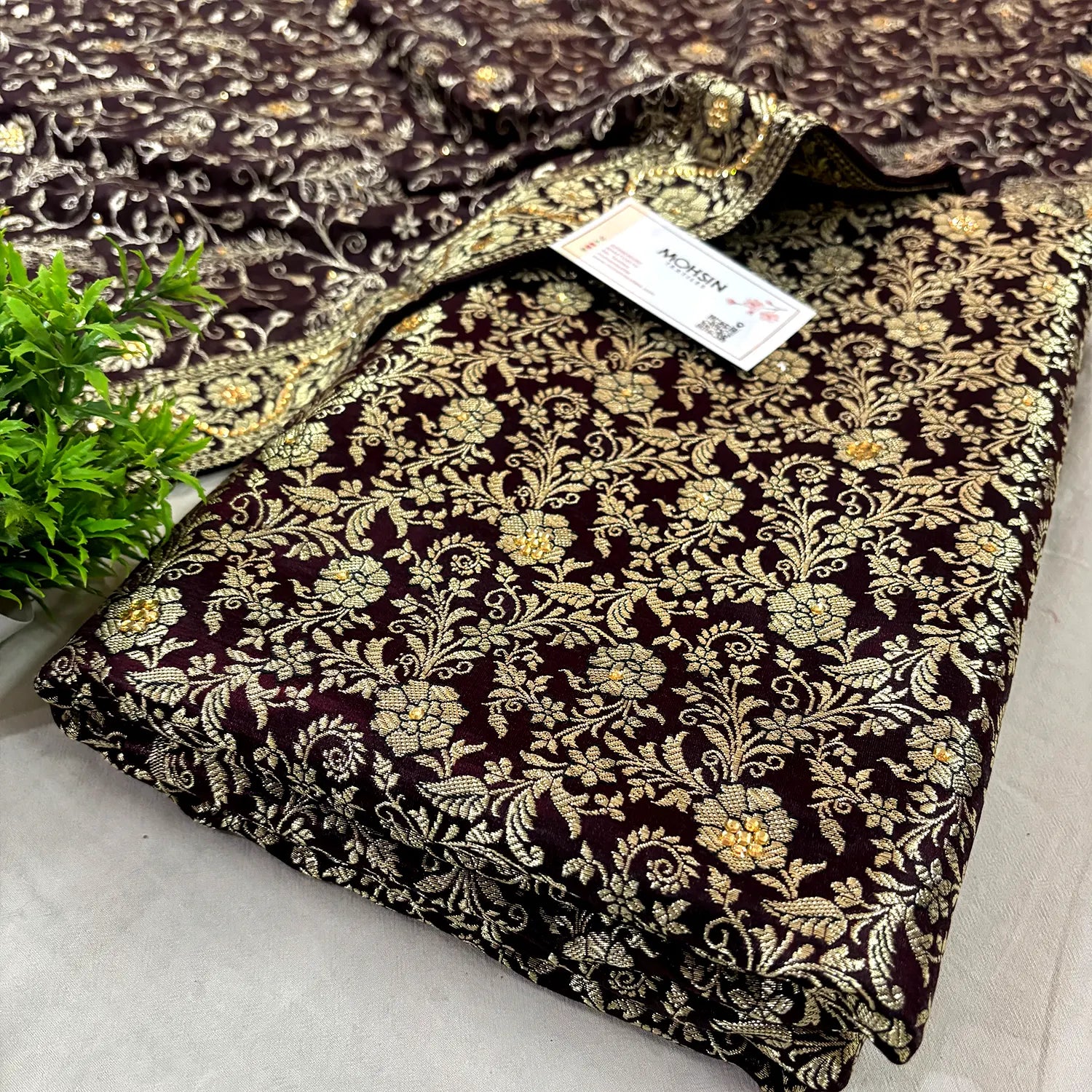 Brown Stone Work Kimkhab Silk Banarasi Gharara