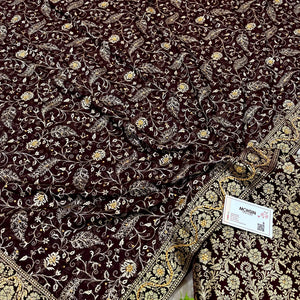 Brown Stone Work Kimkhab Silk Banarasi Gharara