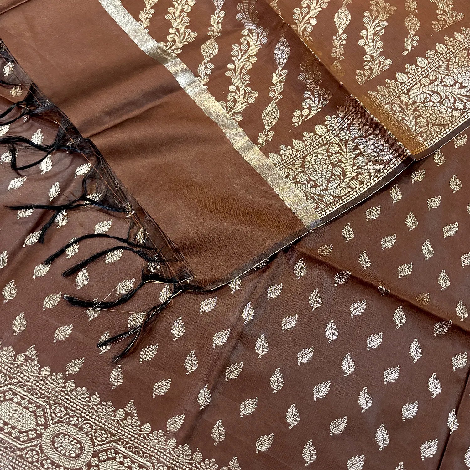 Brown Sunehri Pankh Satin Silk Banarasi Suit