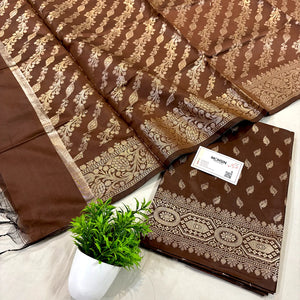 Brown Sunehri Pankh Satin Silk Banarasi Suit