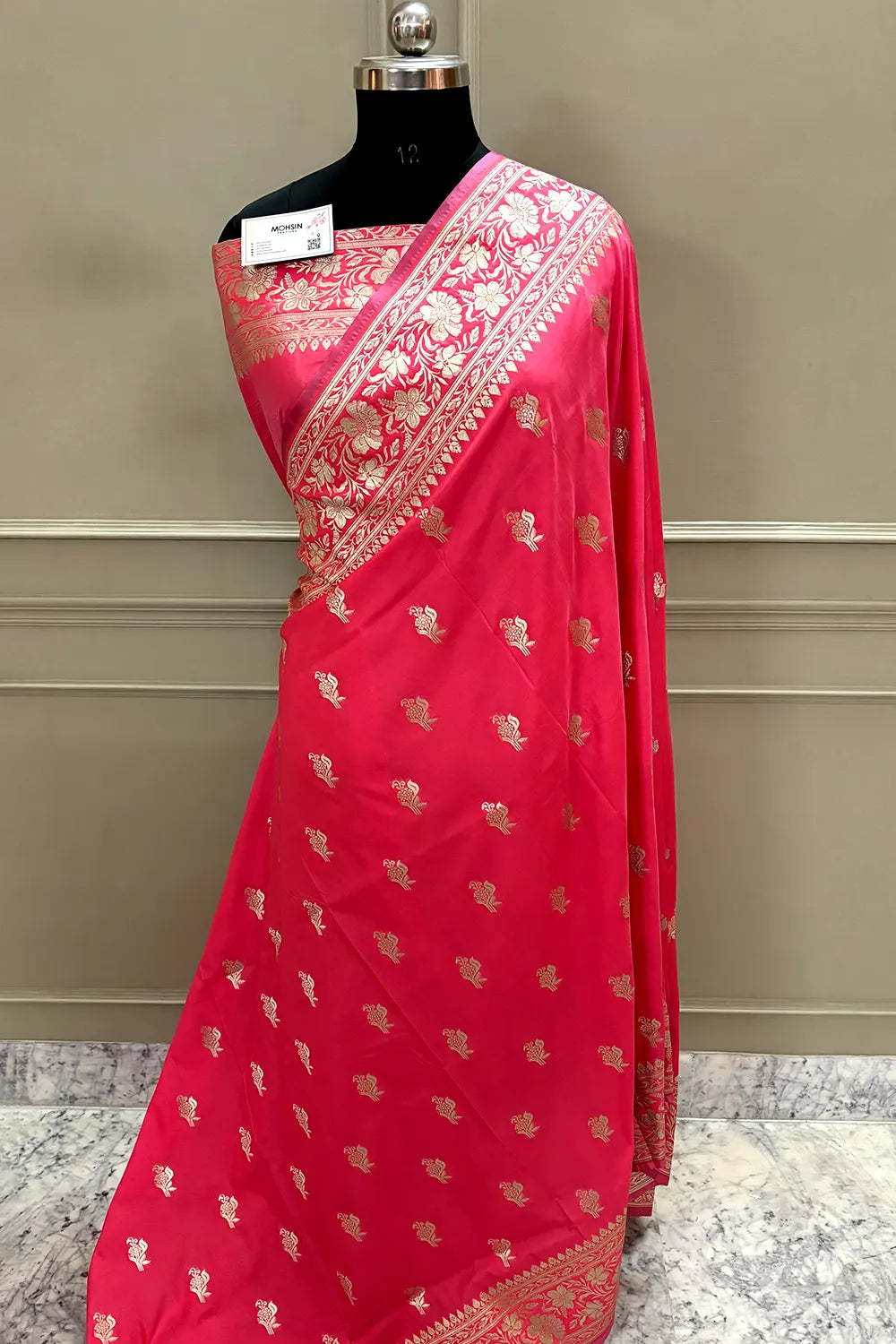 Cerise Pink Zari Katan Silk Banarasi Saree