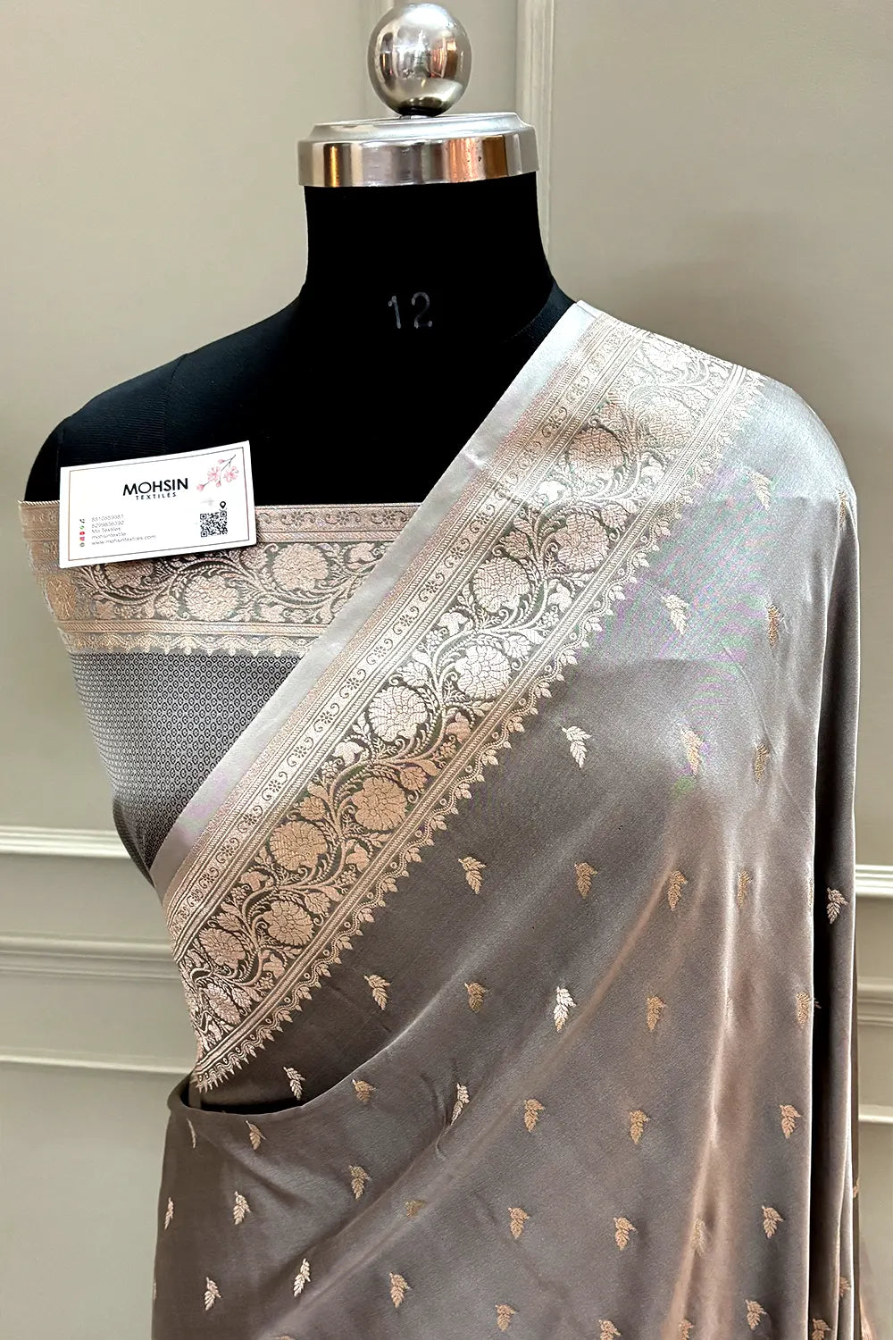 Charcoal Grey Zari Katan Silk Banarasi Saree