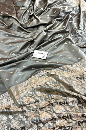 Charcoal Grey Zari Katan Silk Banarasi Saree