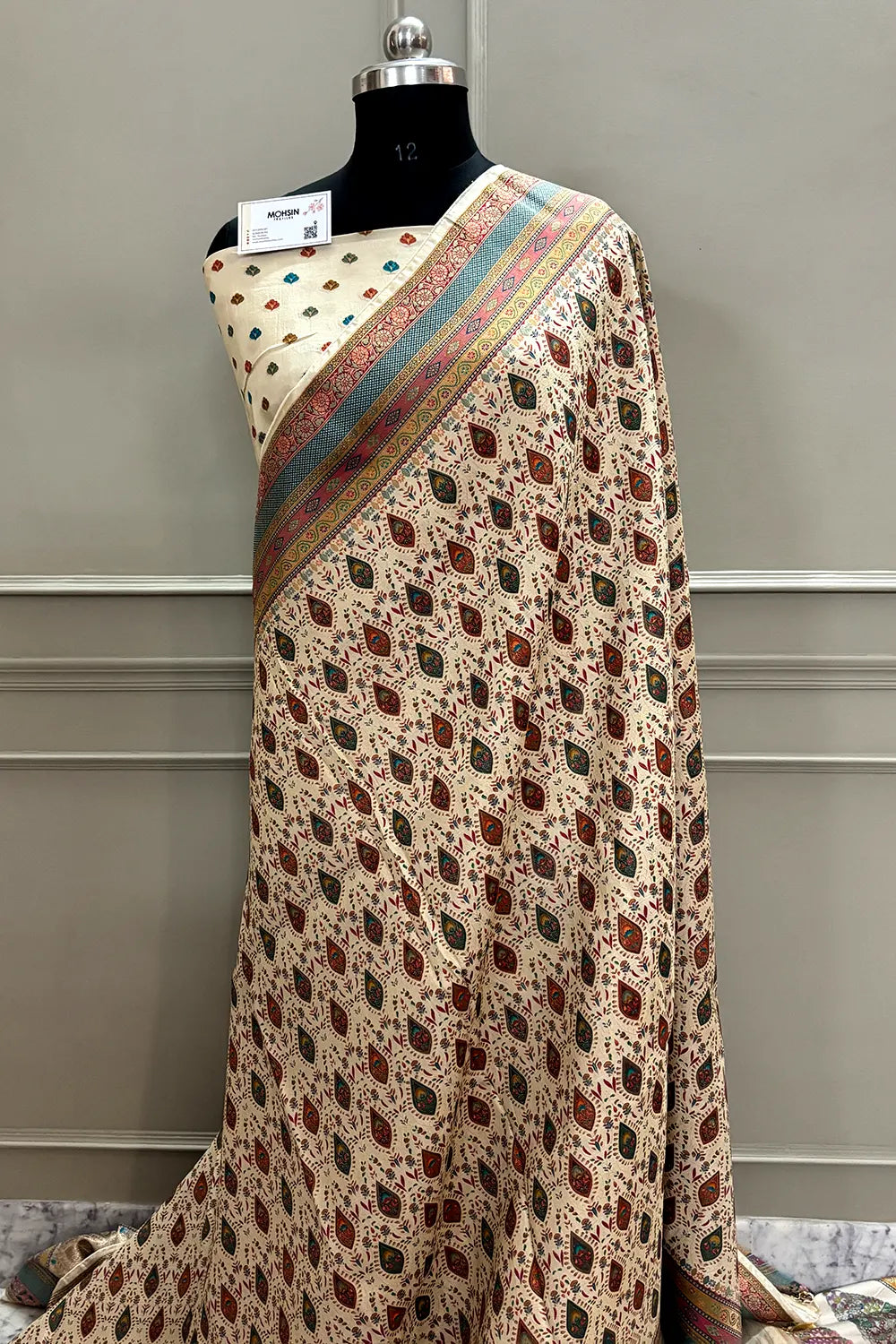 Cream Pashmina Pure Viscose Georgette Silk Banarasi Saree