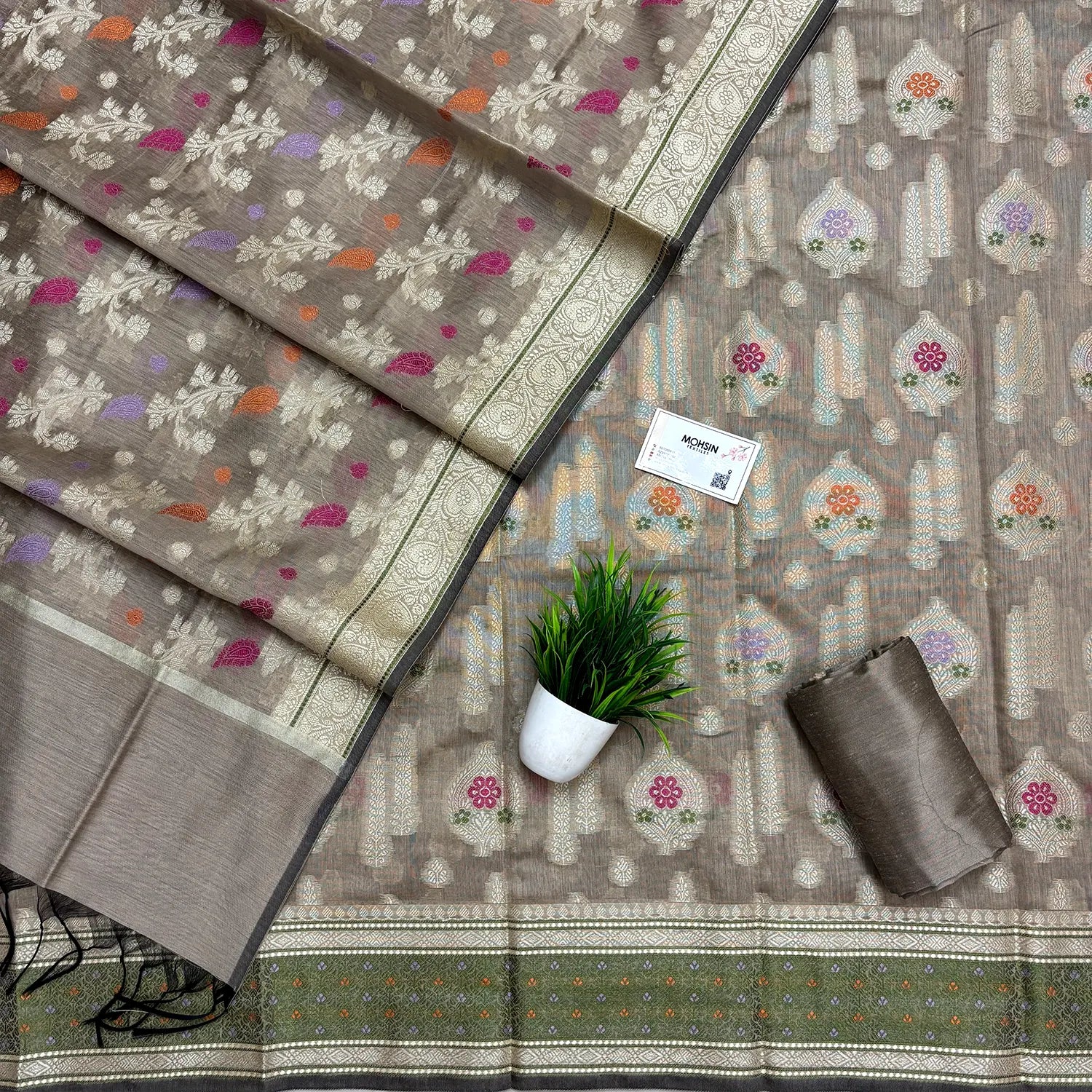 Dark Beige Resham Banarasi Silk Suit