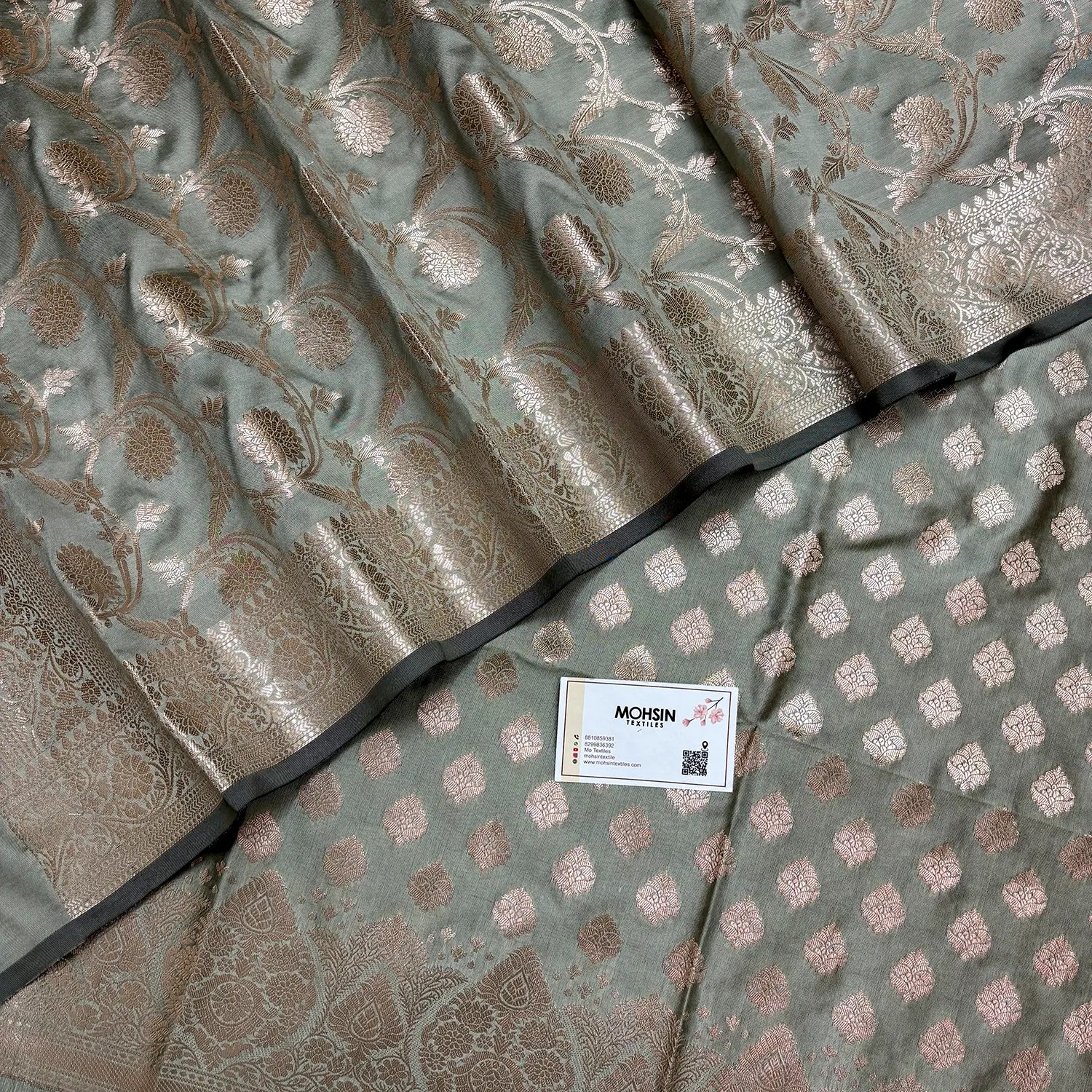 Dark Beige Singhasan Buti Semi Katan Silk Banarasi Suit