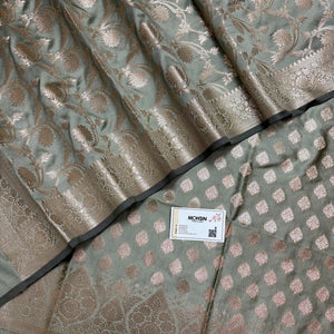 Dark Beige Singhasan Buti Semi Katan Silk Banarasi Suit