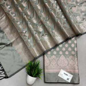 Dark Beige Singhasan Buti Semi Katan Silk Banarasi Suit