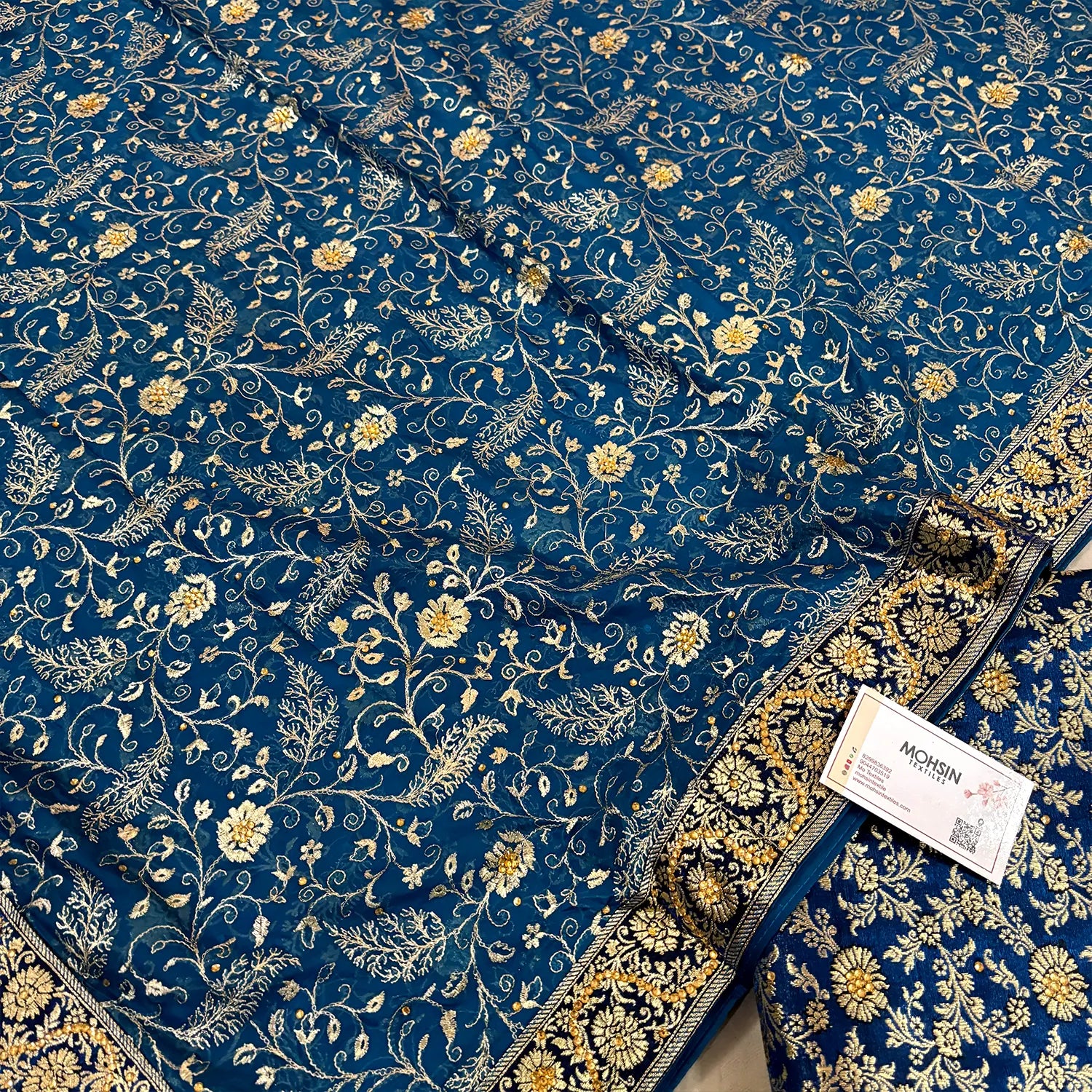 Dark Blue Stone Work Kimkhab Silk Banarasi Gharara