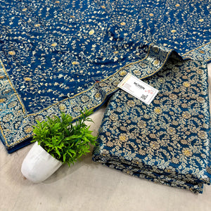 Dark Blue Stone Work Kimkhab Silk Banarasi Gharara