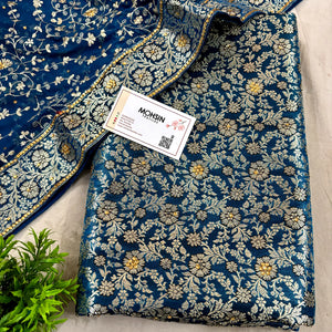 Dark Blue Stone Work Kimkhab Silk Banarasi Gharara