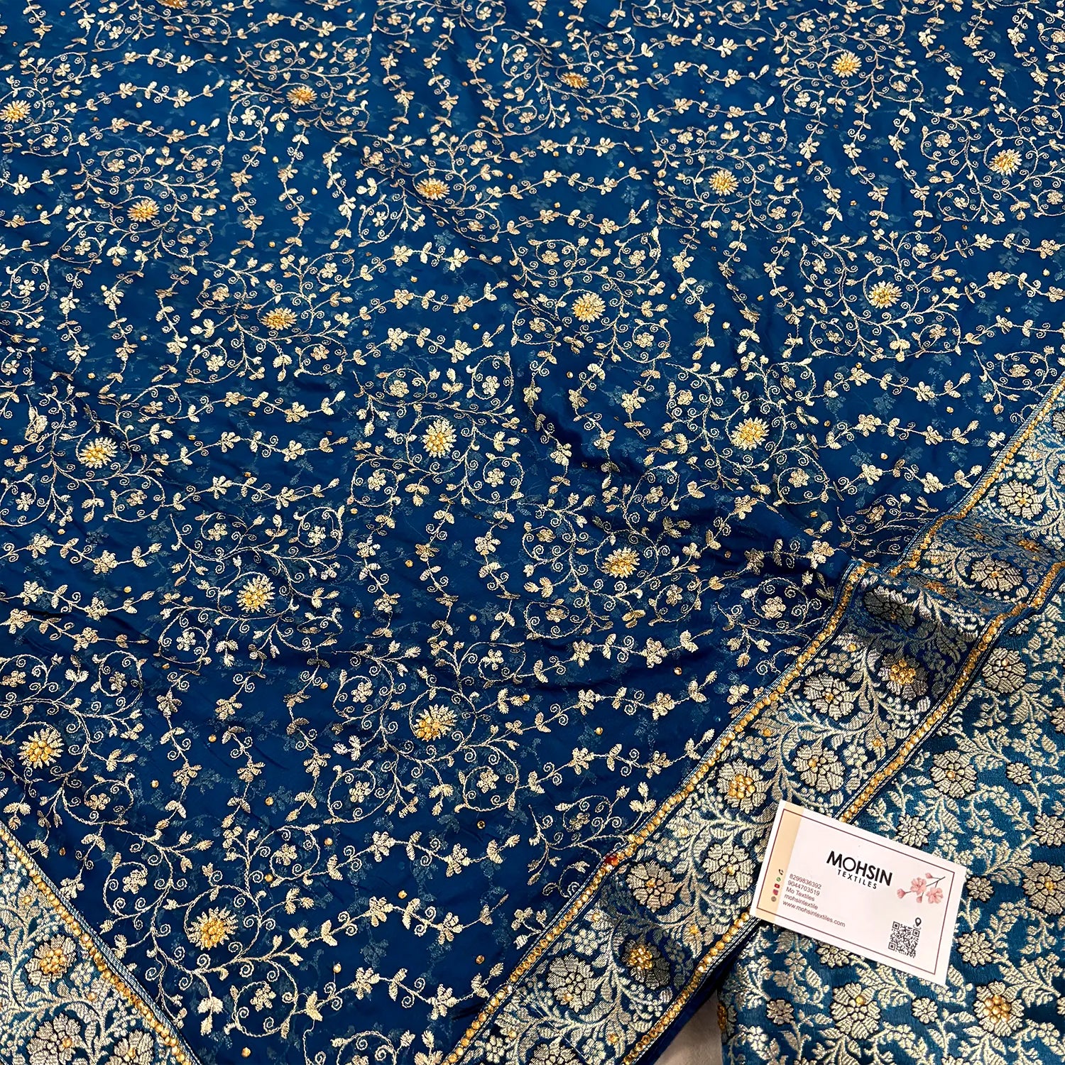 Dark Blue Stone Work Kimkhab Silk Banarasi Gharara