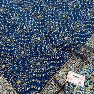 Dark Blue Stone Work Kimkhab Silk Banarasi Gharara