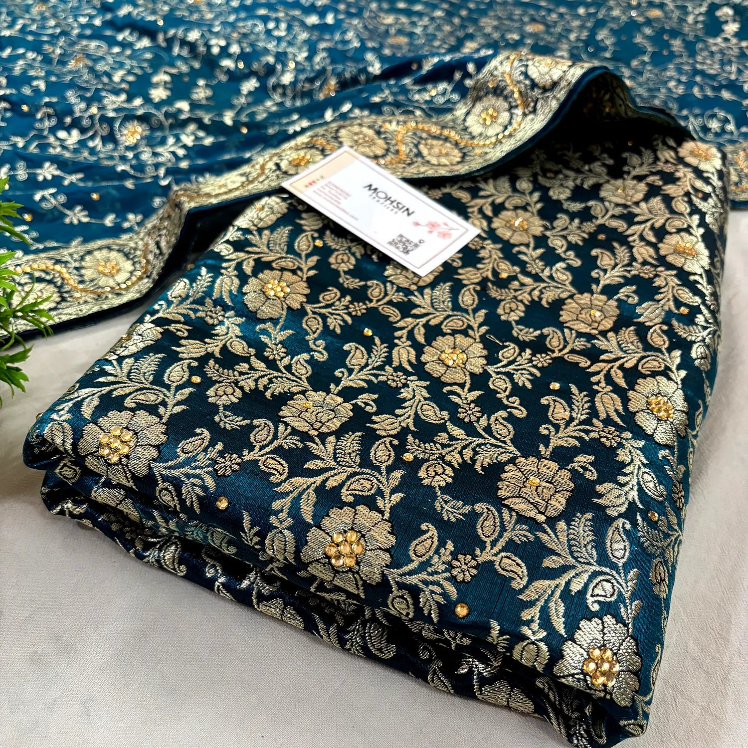 Dark Blue Stone Work Kimkhab Silk Banarasi Gharara