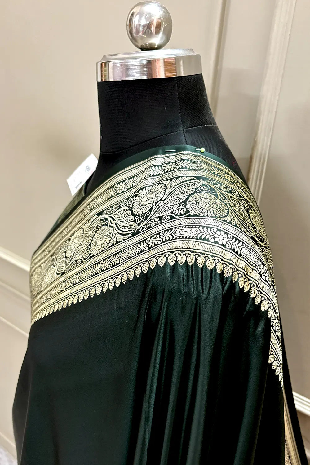 Dark Bottle Green Royal Plain Katan Silk Banarasi Saree