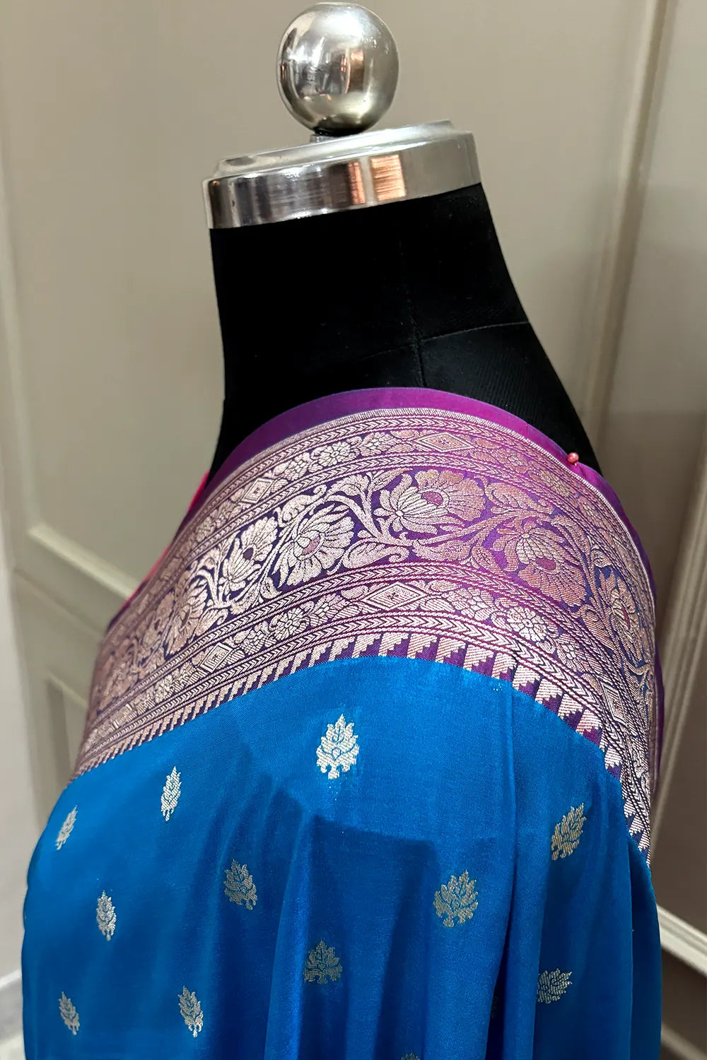 Dark Firozi and Pink Rudraksha Buti Katan Silk Banarasi Saree