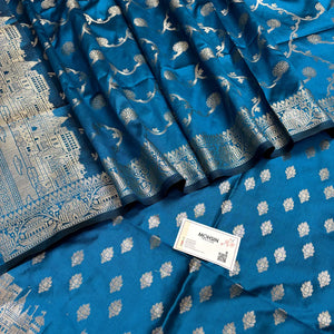 Dark Firozi Assi Ghat Mandir Semi Katan Silk Banarasi Suit