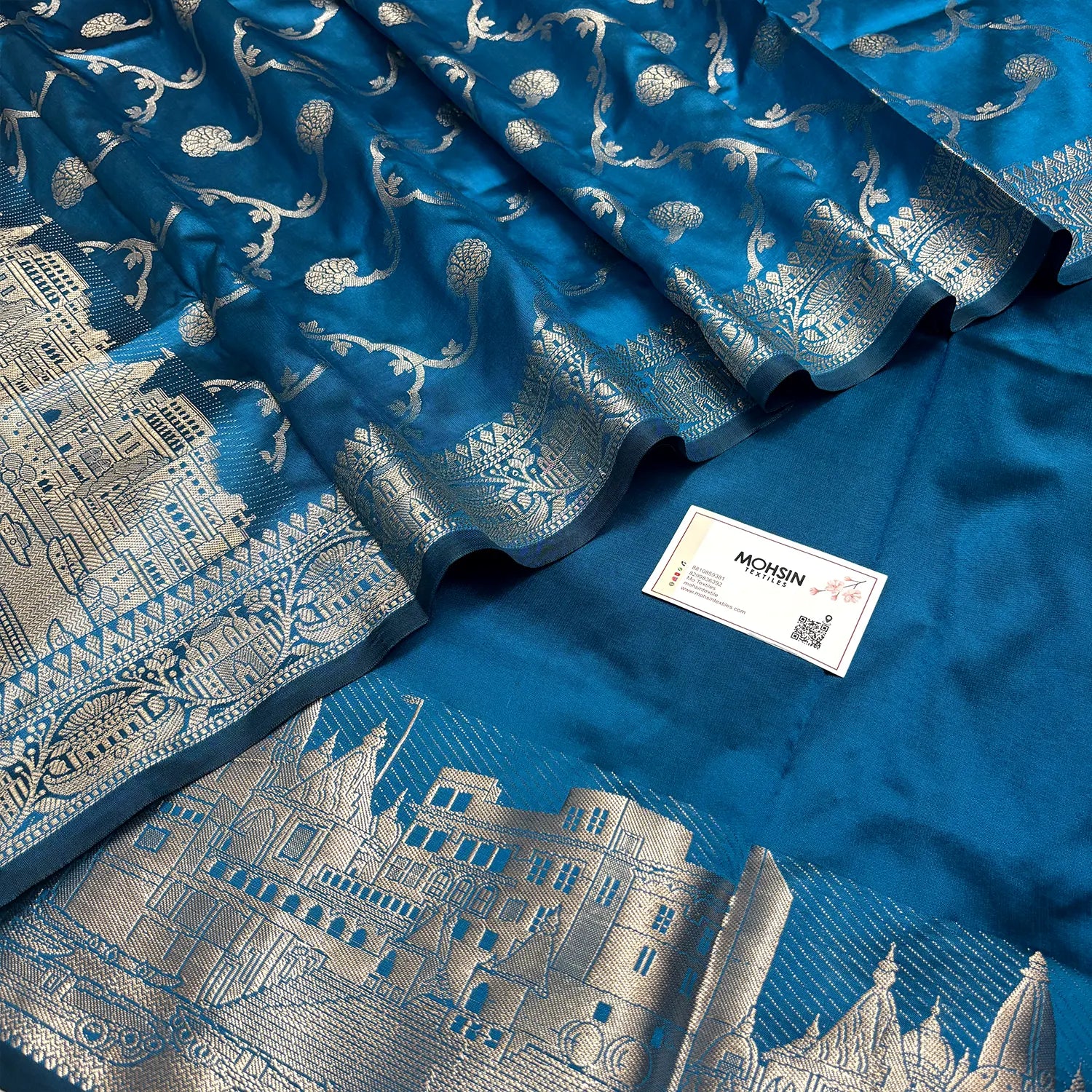 Dark  Firozi Assi Ghat Plain Semi Katan Silk Banarasi Suit
