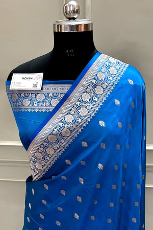 Dark Firozi Flying Buti Katan Silk Banarasi Saree