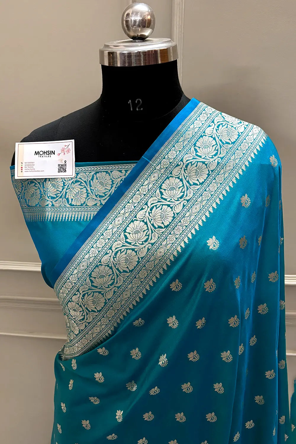 Dark Firozi Ghonga Buti Katan Silk Banarasi Saree