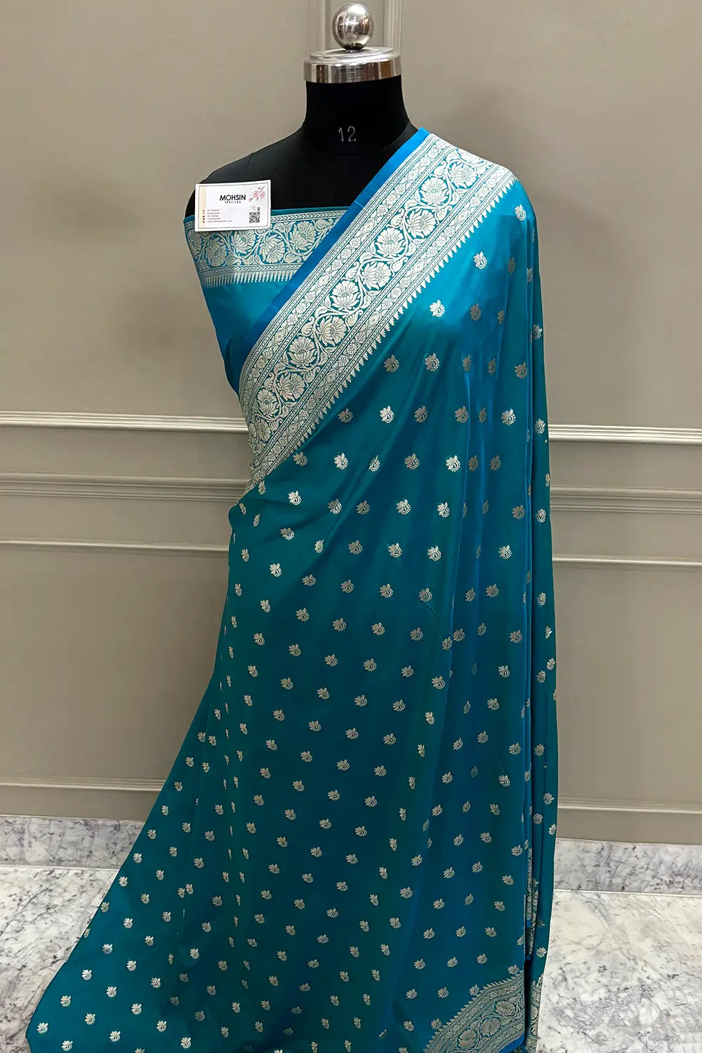 Dark Firozi Ghonga Buti Katan Silk Banarasi Saree