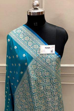 Dark Firozi Ghonga Buti Katan Silk Banarasi Saree