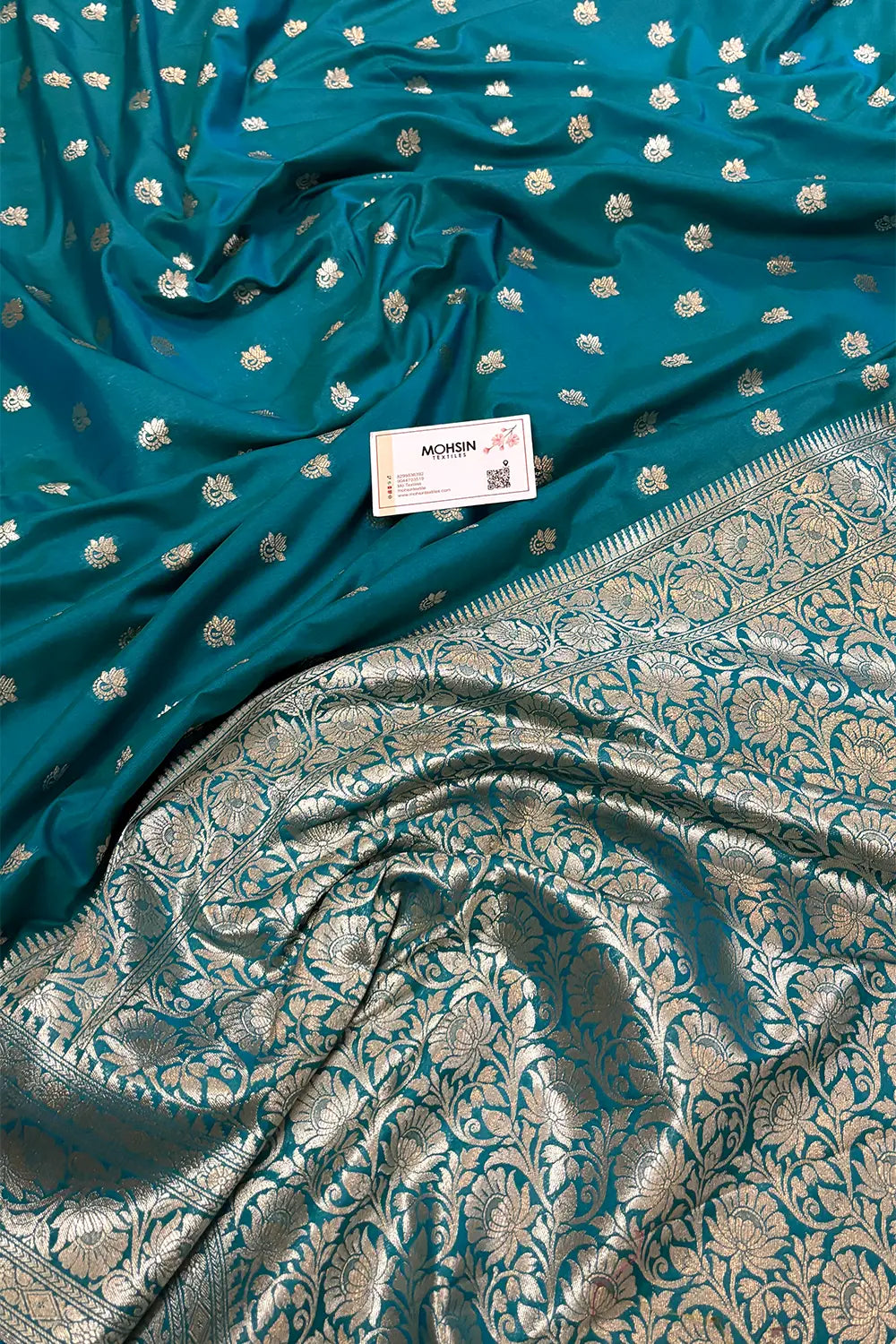 Dark Firozi Ghonga Buti Katan Silk Banarasi Saree