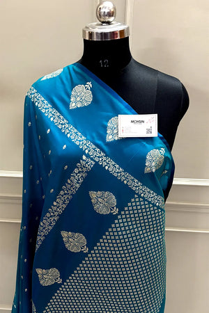 Dark Firozi Hukum Buti Katan Silk Banarasi Saree