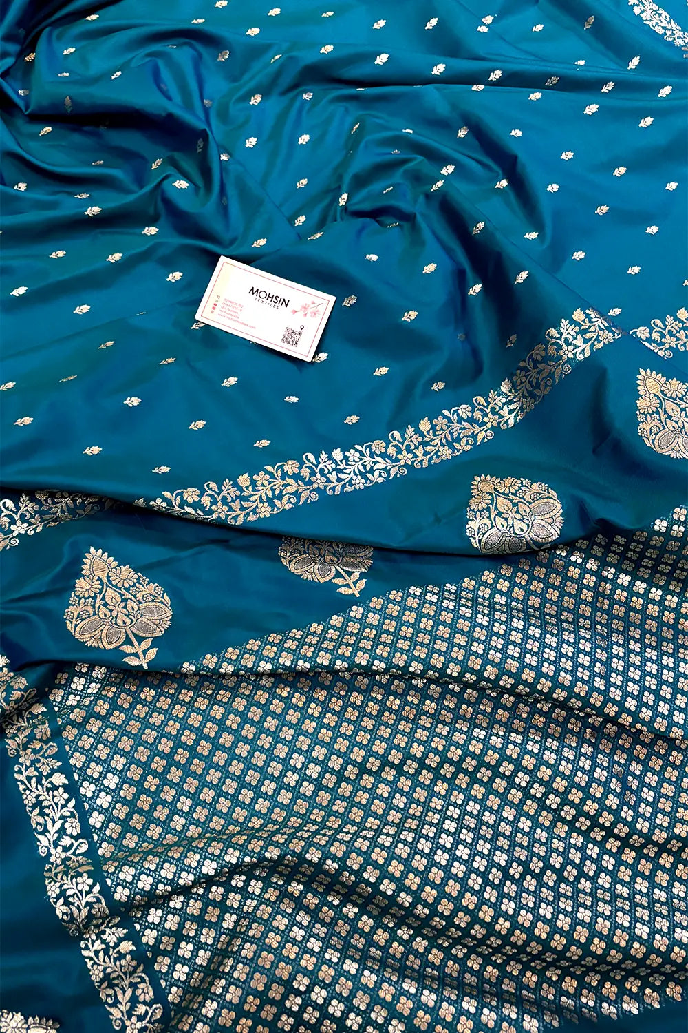 Dark Firozi Hukum Buti Katan Silk Banarasi Saree