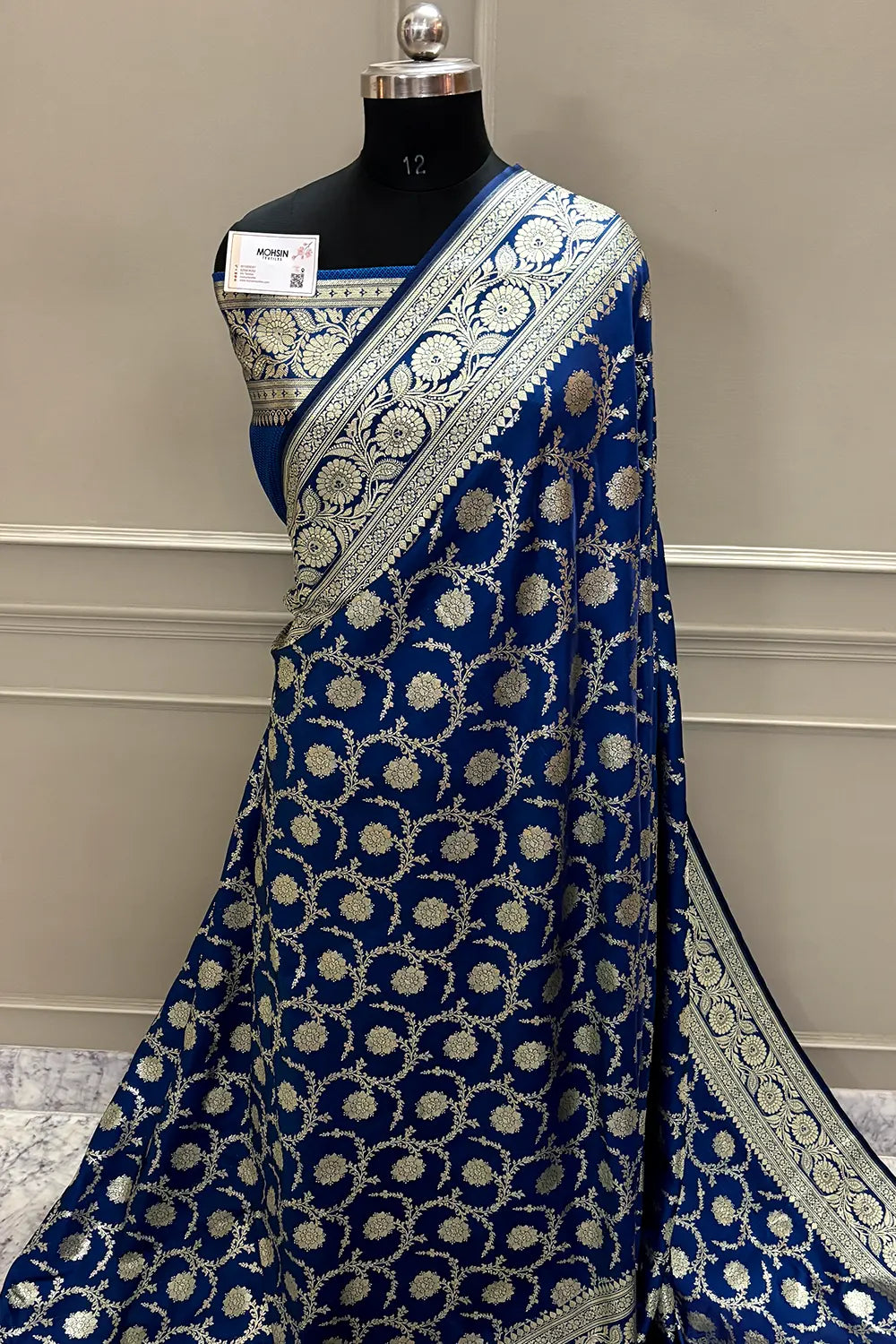 Dark Firozi Murmuri Jaal Katan Satin Silk Banarasi Saree