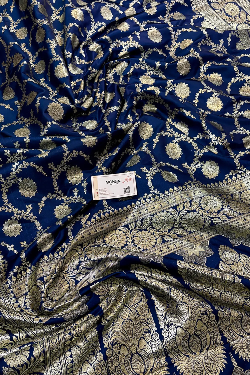 Dark Firozi Murmuri Jaal Katan Satin Silk Banarasi Saree