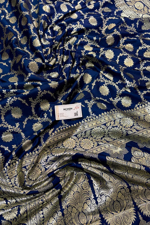 Dark Firozi Murmuri Jaal Katan Satin Silk Banarasi Saree