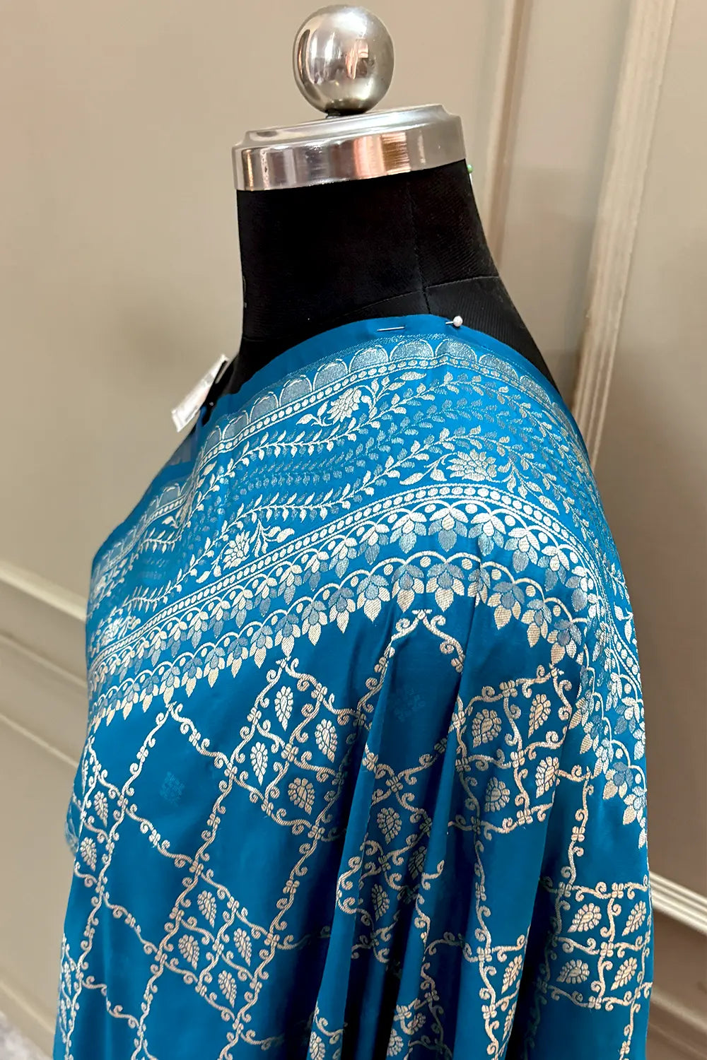 Dark Firozi Pie Jaal Katan Silk Banarasi Saree