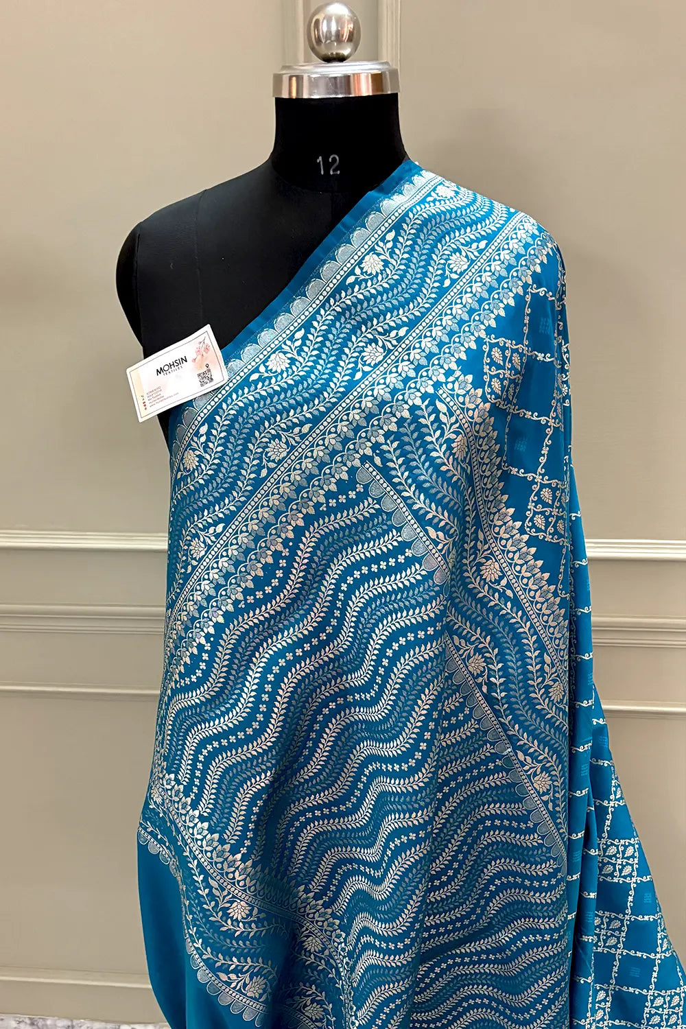 Dark Firozi Pie Jaal Katan Silk Banarasi Saree