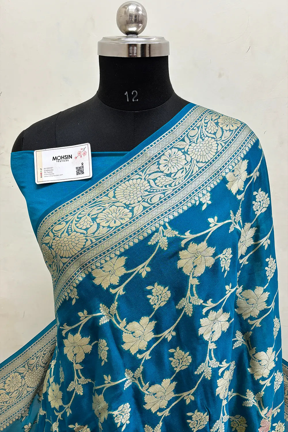 Dark Firozi Pure Khaddi Georgette Silk Banarasi Saree