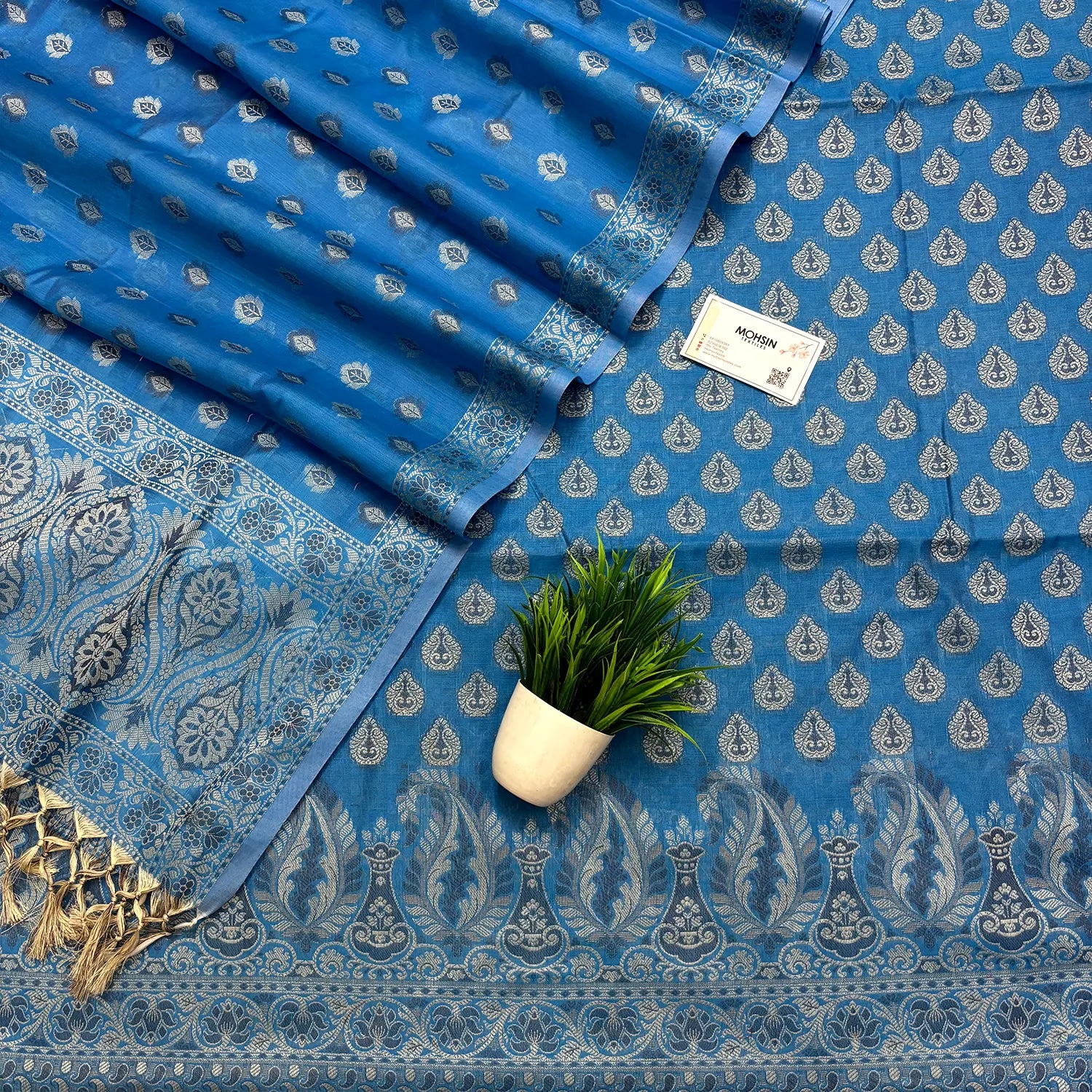 Dark Firozi Surahi Jini Cotton Silk Banarasi Suit