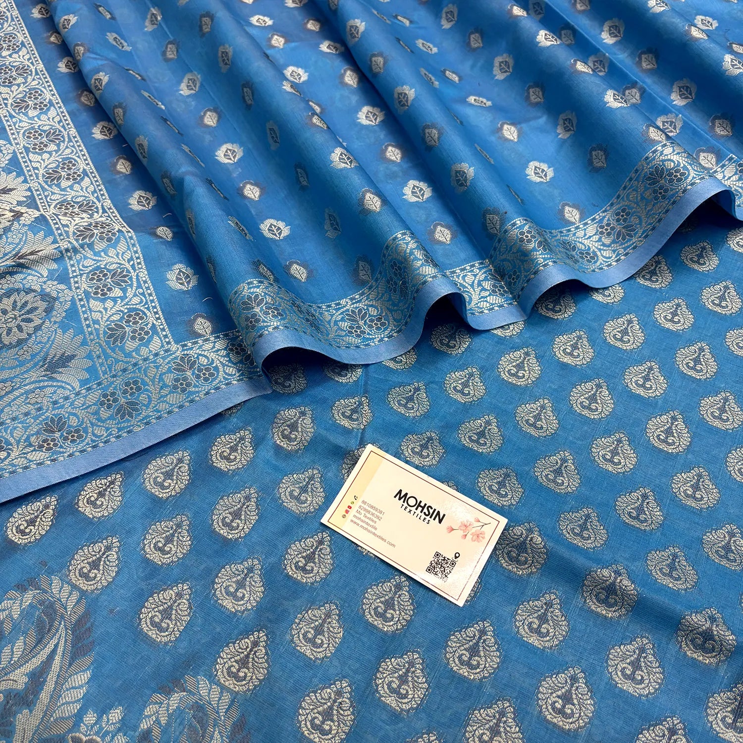 Dark Firozi Surahi Jini Cotton Silk Banarasi Suit