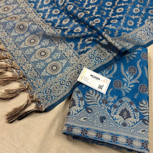 Dark Firozi Yoga Jaal Cotton Silk Banarasi Suit