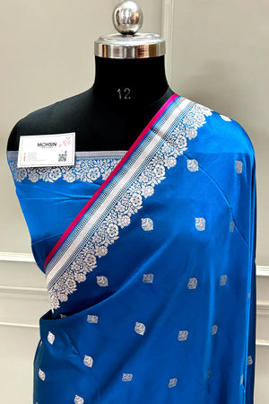 Dark Firozi Zari Katan Silk Banarasi Saree