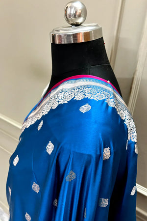 Dark Firozi Zari Katan Silk Banarasi Saree