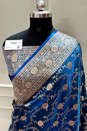 Dark Firozi Zari Katan Silk Banarasi Saree