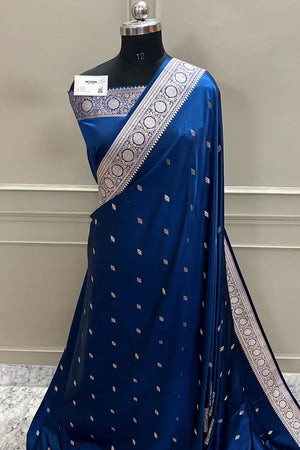 Dark Firozi Zari Katan Silk Banarasi Saree