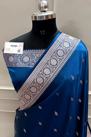 Dark Firozi Zari Katan Silk Banarasi Saree