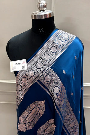 Dark Firozi Zari Katan Silk Banarasi Saree
